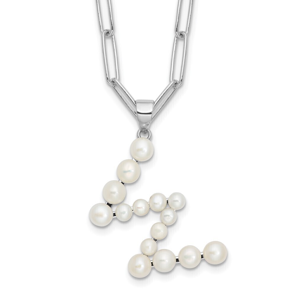 Kazi Luxury Sterling Silver RH-plated 3-5.5mm FWC Pearl LETTER W 18in Necklace
